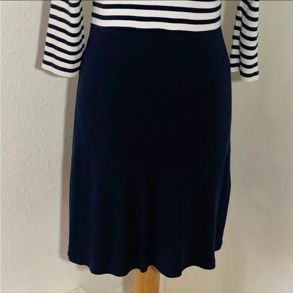 Hobbs Navy Blue & White Stripe Jersey Dress 3/4 Sleeve Scoop Neck UK Size 10 - Picture 3 of 8